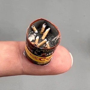 Unique Miniature Chock Full o&#39;Nuts Coffee Can with Cigarette Butts – 1:12 Scale Collectible for Dollhouse Enthusiasts