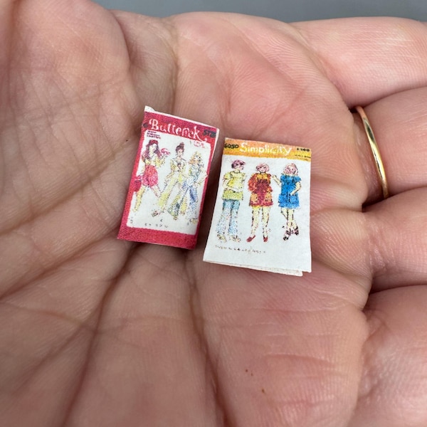 Miniature Sewing Patterns Set of 2 - 1:12 Scale Dollhouse Accessories for Collectors