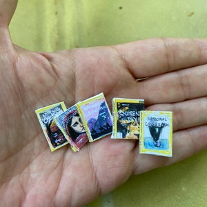 5 miniature National Geographic magazines 1:12 scale