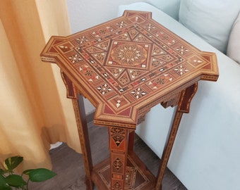 Wooden side table,coffee table,Size (H78xW34.)cm, Table Decor nature, Made of mosaic and pearl. 2 shelves,mosaic, Entryway table.