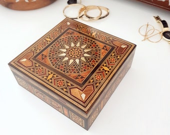 Wooden Jewelry Box, Memory Box, Christmas gifts ,Chocolate Box, Keepsake Chest, Mosaic box inlaid with mother of pearl, Gift for her.