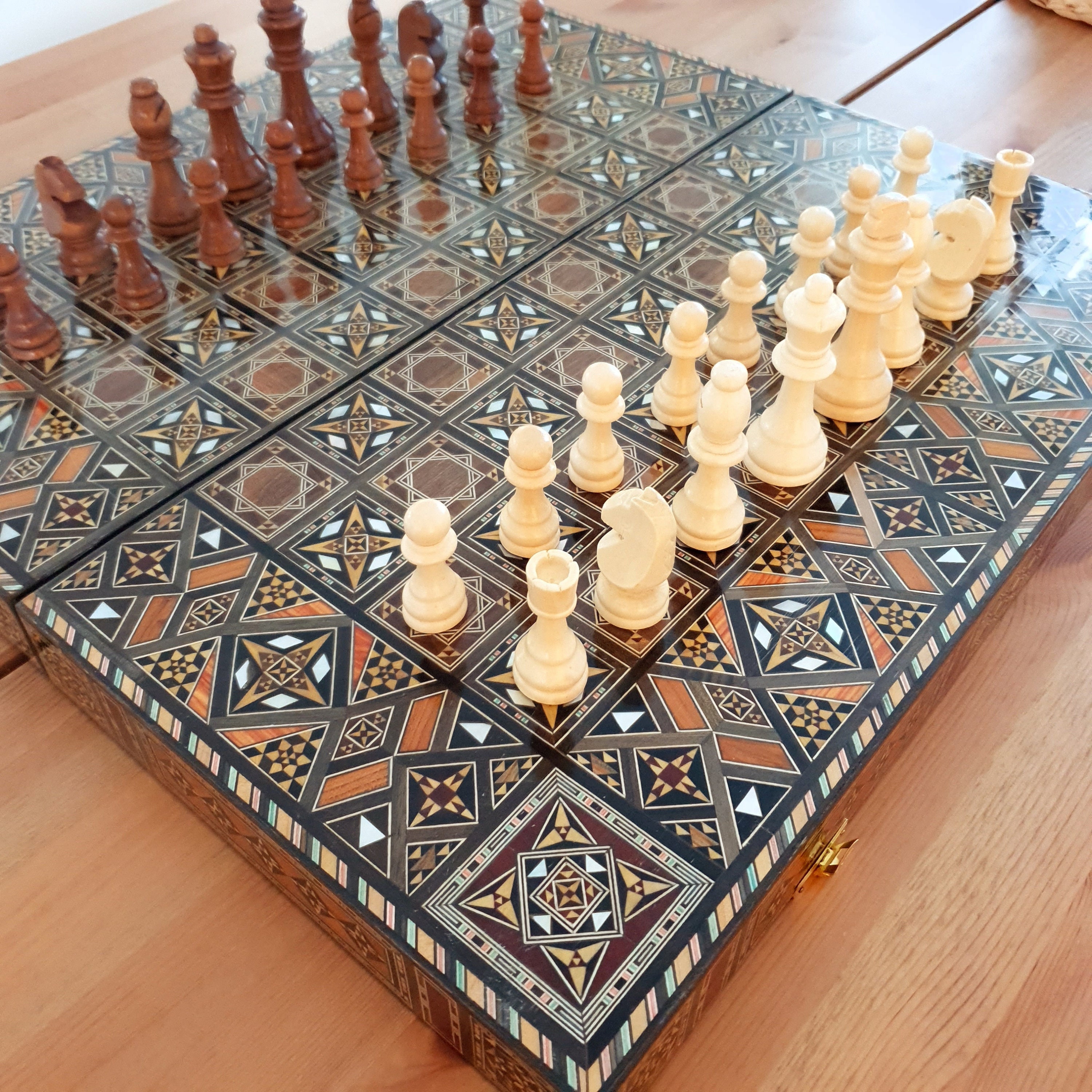 Wooden Chess Set | Master of Chess Set Pearl L Brown | Chess Board 35cm |  Classic Handmade Travel Chess Set for Adults and Kids