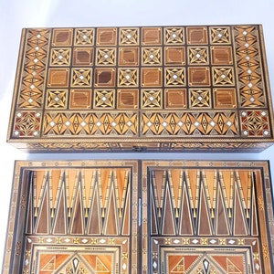 Chessboard ,Backgammon, Checkers ,Large Size,Handmade, Mosaic made of walnut as well as mother of Pearl,Christmas gift,Gift for husband.