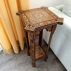 Wooden side table,coffee table,Size (H78xW34.)cm, Table Decor nature, Made of mosaic and pearl. 2 shelves,mosaic, Entryway table.