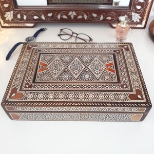 Scatola / cassa di memoria in legno, regalo di Natale, cassa ricordo, scatola di memoria di nozze, scatola di gioielli o foto, scatola di mosaico, madreperla, scatola regalo.