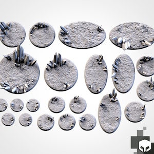 Crystal Xenos Bases for Tabletop Games, Resin printed in different sizes