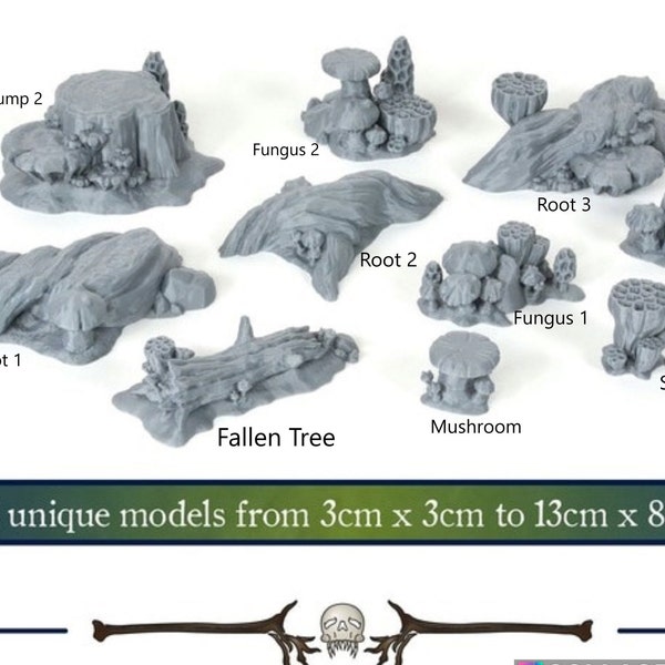 Forest Scatter Terrain Set for RPG and Tabletop Games, 3D printed in quality PLA