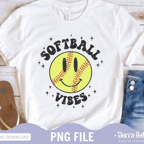 Softball Vibes PNG | Softball Retro PNG | Distressed Softball | Instant Digital Download | Sublimation Designs | DTG Designs