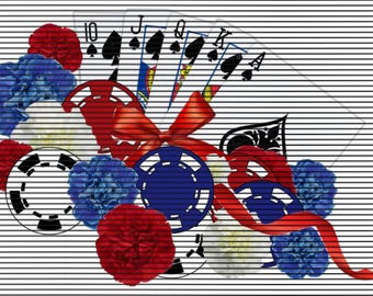 Póker de flores rojas, blancas y azules PNG
