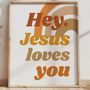 Jesus Loves You Wall Art – Retro Christian Printable, 70s Style Bible Verse Decor, Vintage Faith Digital Download