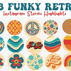 Funky Instagram Highlight Covers, Groovy 70s IG Story Highlights, Retro Instagram Icons