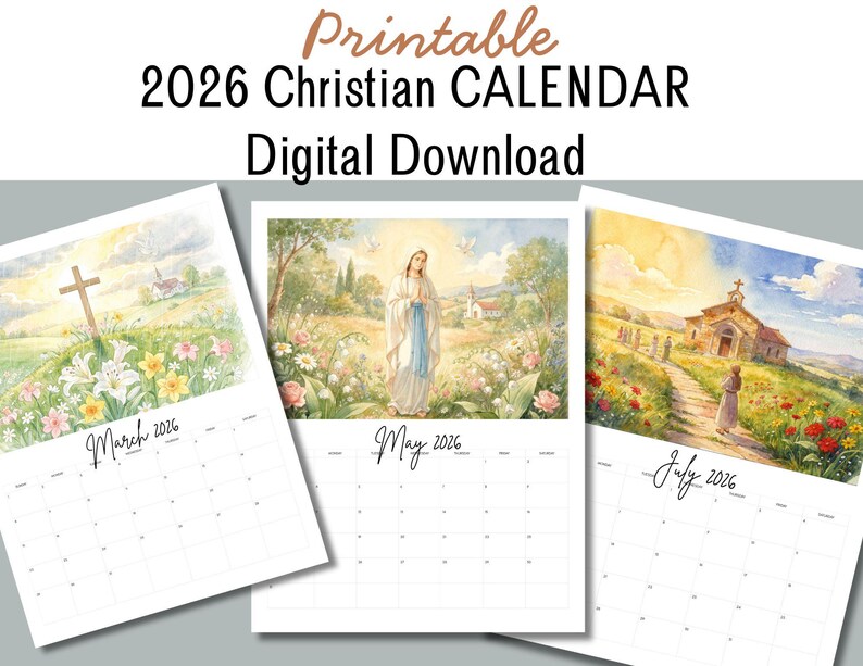 Christian Calendar Printable 2026 Digital Download Watercolor - Etsy UK