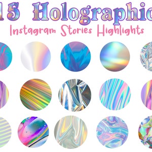 15 Holographic  Instagram Highlight Covers, Abstract  IG Story Covers, Pale Pastel Colors IG Highlights, Vibrant Colorful Social Media Icons