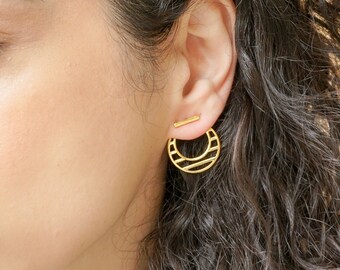 Gold Geometric Round Circle Ear Jackets, Minimalist Bar pushback earrings, Geometric Rock dainty, Bar Studs, Bohemian Earrings Gift for her