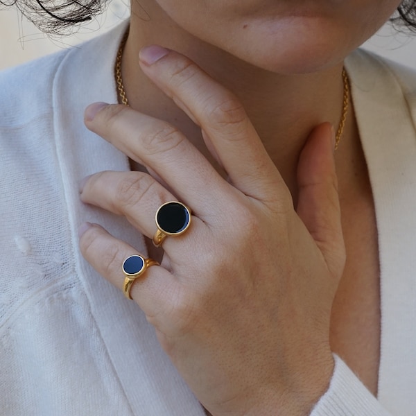 Gold Enamel Solitaire Ring, Boho Dainty Minimalist ring, hippie indie rock ring, black burgundy enamel stacking ring, Vintage Stack Rings