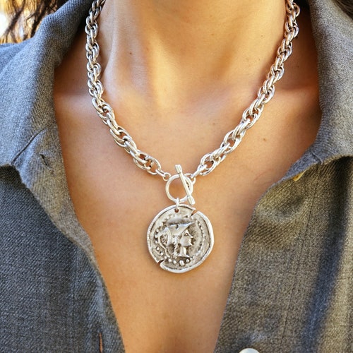 Athena Goddess Coin Pendant Silver T 