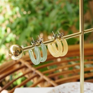 Colourful Summer Medium Hoop Earrings, Acrylic Resin 3/4 Large Hoops Minimalist Dainty Geometric Minimal Boho stacking earrings gift for her