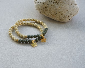 Lime GreenJade /& Pearls Gemstone BraceletArtisan MadeGold-DaintyNature-Flower MotifUnique Gift For HerMothers Day~Under 40 Dollars