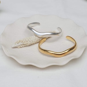 Gold plated bold irregular shape cuff, thick silver plated bracelet, stacking statement bracelet boho delicate minimalist free people style,