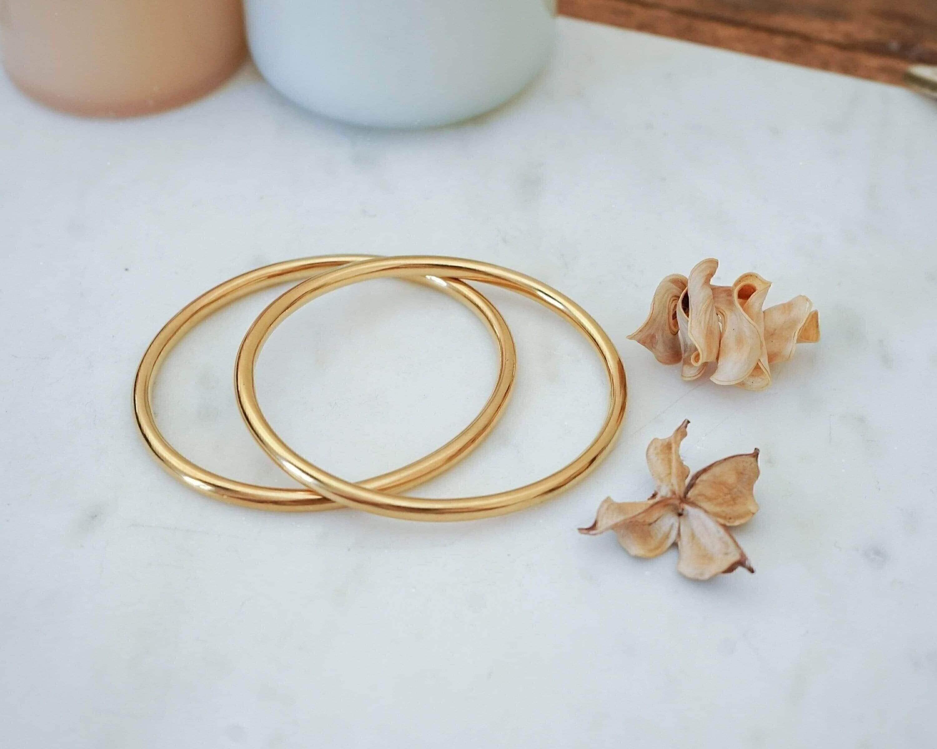Gold Shiny Thick Round Bangle Cuff, Circle Shaped Stacking Bracelets ...