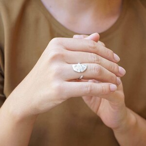 Antique silver ginkgo biloba ring,  adjustable wrap ring, midi modern dainty bohemian abstract leaf stackable ring statement gift for mom