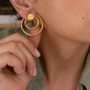 Large gold geometric ear jackets, minimalist line trendy modern pushback rock dainty earrings statement ear jackets mother&#39;s day xmas gift