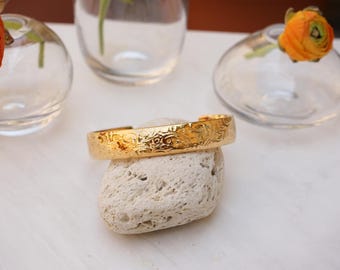 Antique gold ethnic tribal cuff wt floral pattern, stacking bracelet stack, hippie boho delicate minimalist, free people style, 5-6.5 in