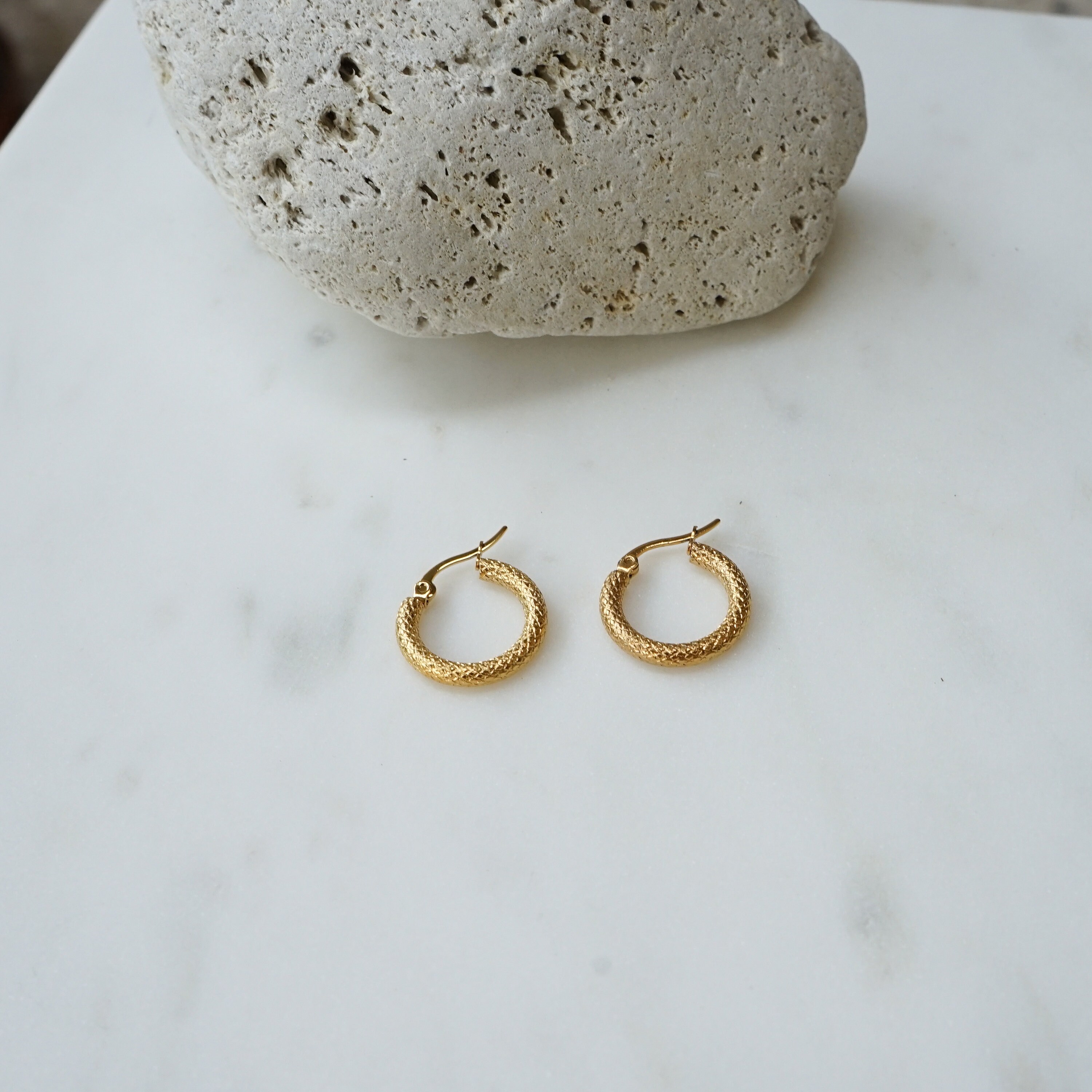 Fishbone Gold Hoop Earrings Classic Gold Stainless Steel | Etsy