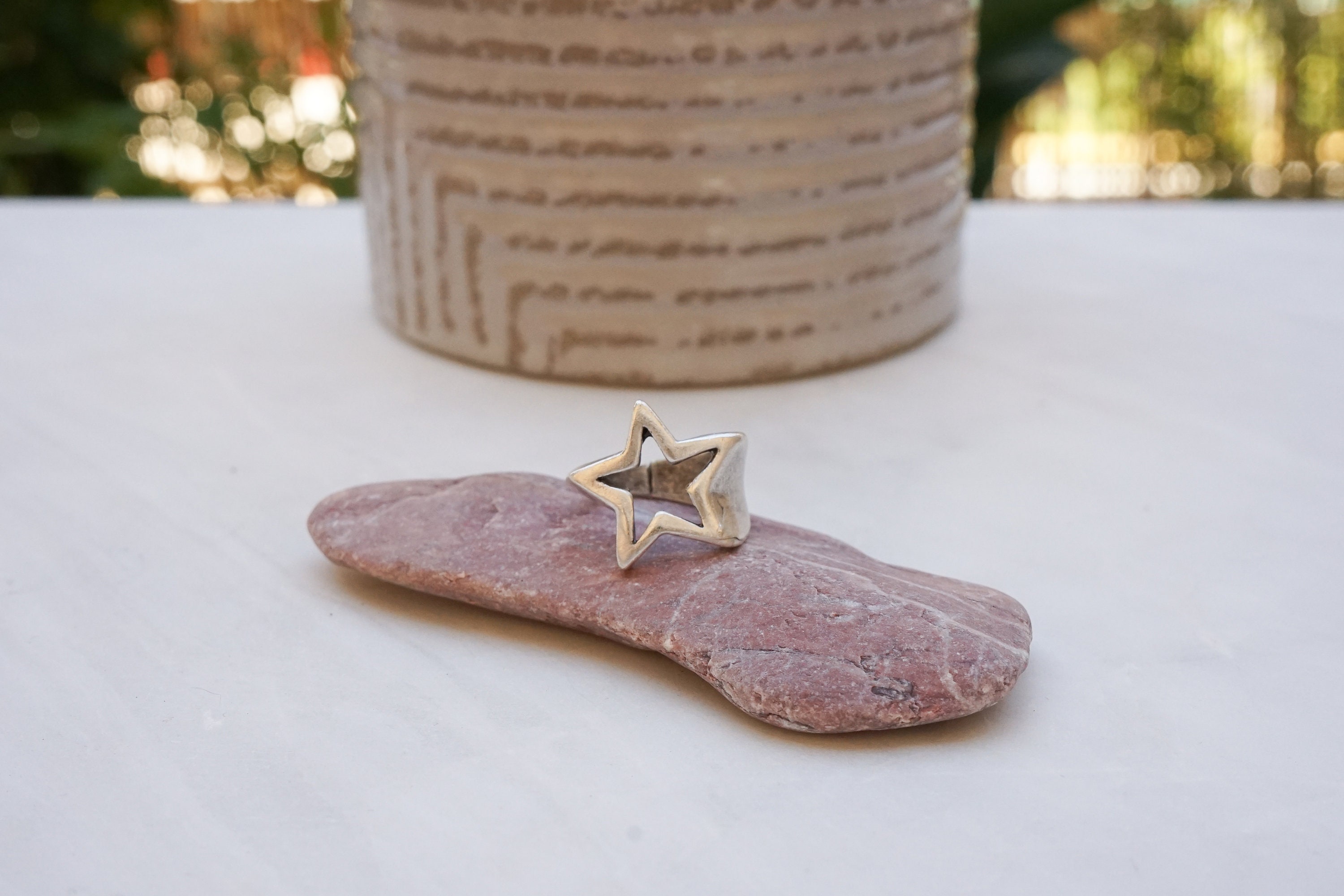 Matte Silver STAR Thick Ring, Adjustable statement ring, Modernist Ring