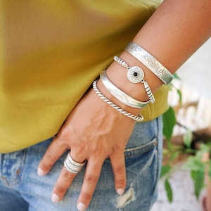 Antique silver hammered cuff, stacking wristband bracelet stack, stacking rope bracelet boho delicate minimalist,free people style, 6-7.5 in