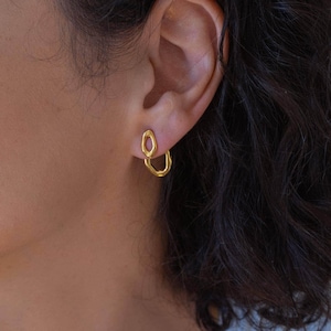 Gold organic ear jackets, simple oval stud earrings, organic oval earrings statement xmas gift for her organic chunky ear jacket gold plated