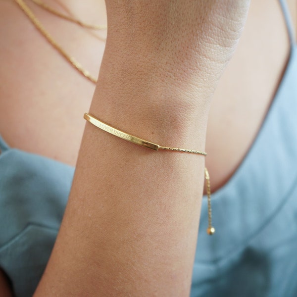 Gold id tag chain bracelet, retractable gold shiny stainless steel smart bead bracelet, love romantic stacking bracelet boho delicate gift