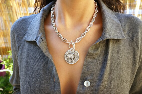 Athena Goddess Coin Pendant Silver T 