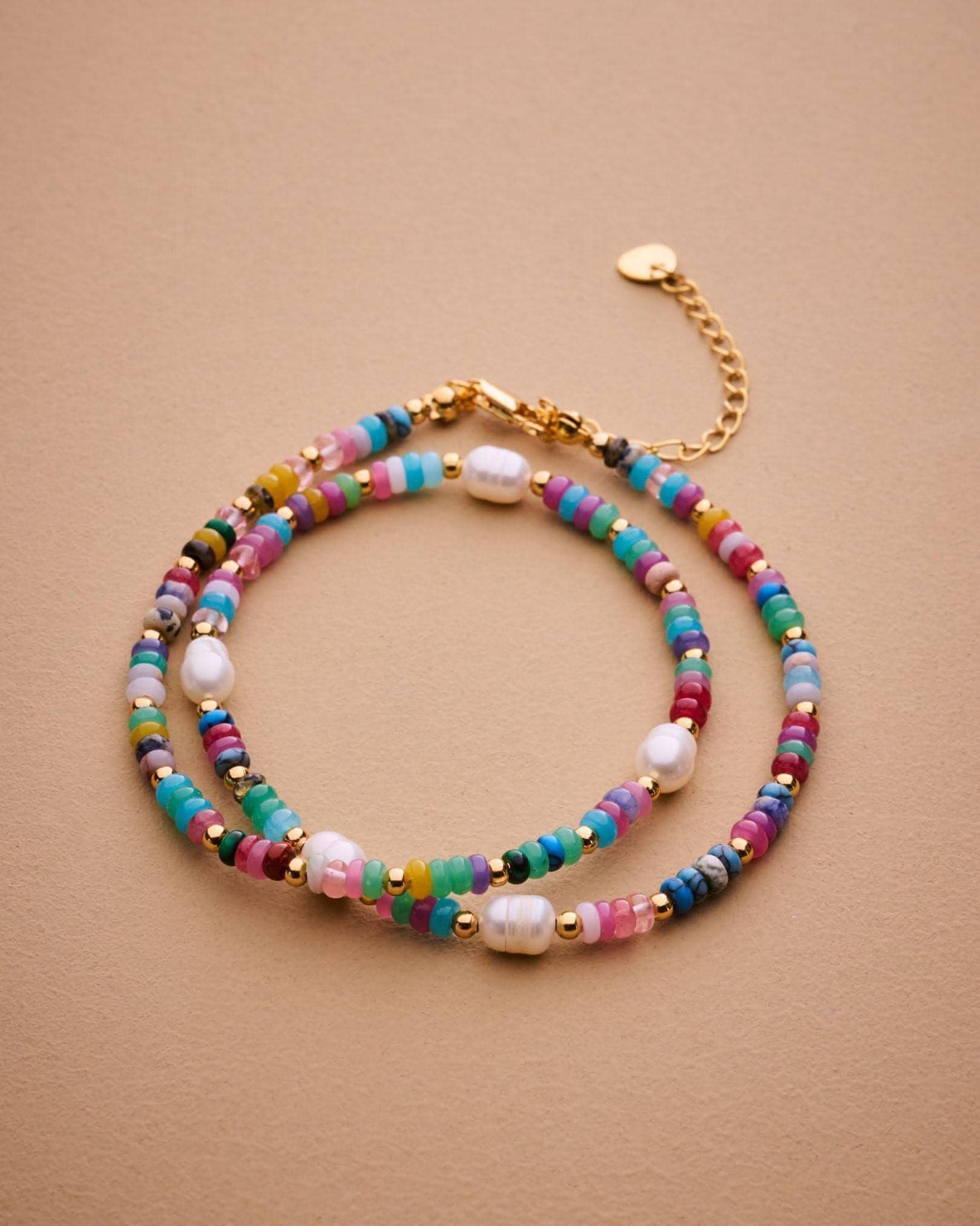 カラフルな瑪瑙と真珠のビーズネックレス、手作りの宝石チョーカー、夏