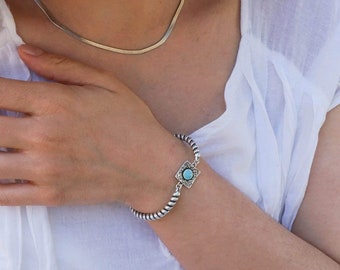 Antique silver braided bracelet wt turquoise enamel engraved pendant, stacking bracelet, boho cuff, bohemian delicate minimalist cuff bangle