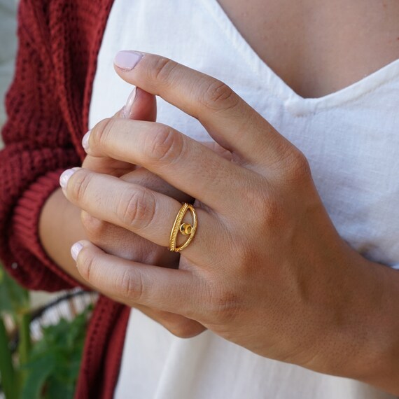 Gold EVIL EYE Ring Hammered Dotted Evil 
