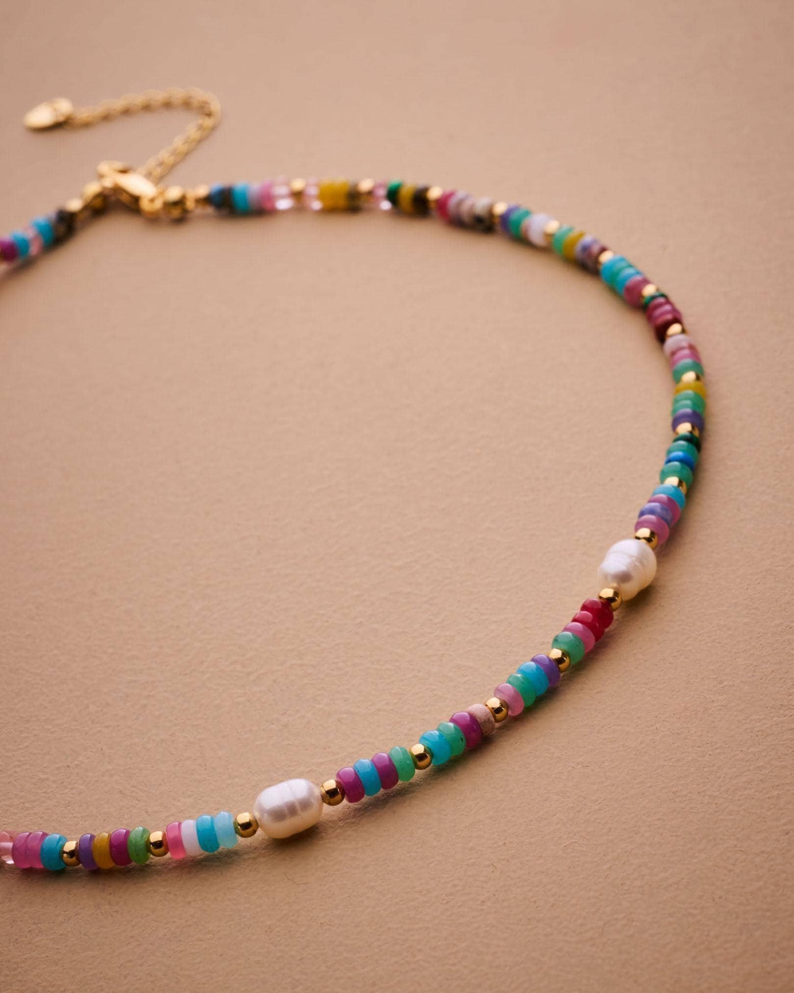 カラフルな瑪瑙と真珠のビーズネックレス、手作りの宝石チョーカー、夏