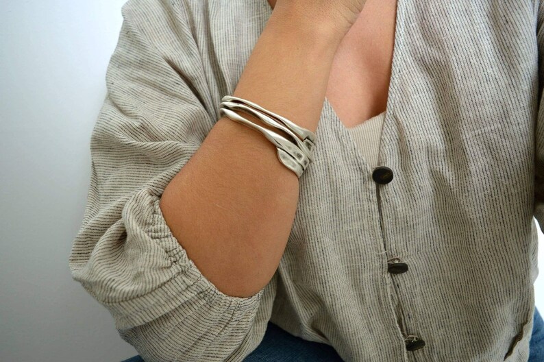 Antique silver thick round hammered bangle, stacking wristband bracelet, stacking rope bracelet boho delicate minimalist cuff, 6-7.5 inch image 1