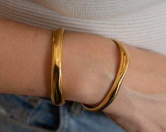Gold bold cuff, gold organic cuff wt hole, 24k gold plated stacking statement chunky boho  minimalist bracelet for stack cuff for women