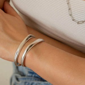 Silver bold cuff, silver organic cuff wt hole, silver plated stacking statement chunky boho  minimalist bracelet for stack cuff for women