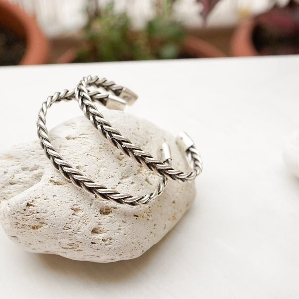 Bohemian antique silver braided bangle cuff stacking bracelet, arm candy, tibetan nepalese indian inspired cuff bangle bracelet jewellery