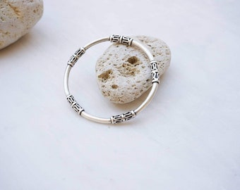 Silver tibetan style bangle cuff, engraved and circle shaped stacking bangles, minimalist arm party bangles, free people style jewellery