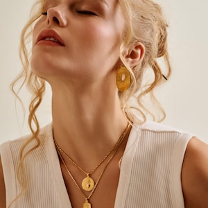 Rectangular mexican heart pendant wt gold sequin crossed chain, stacking layered boho necklace bohemian dainty, valentine gift for her