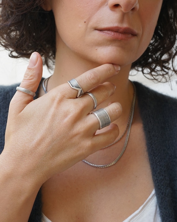 Antique Silver TWISTED ROPE Ring Braided Lines Ring Boho - Etsy