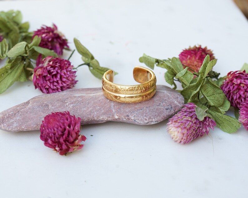 Gold Scratched Double Band Ring 24K Gold Plated Hammered Etsy