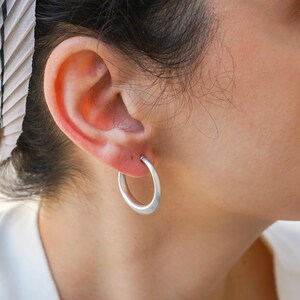 Silver bold narrow hoop earrings, antique silver chunky large hoops, dainty organic flowing shape minimal bohemian hoop earrings gift 4 her