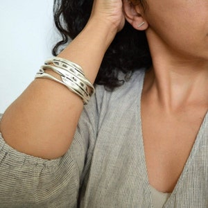 Antique silver thick round hammered bangle, stacking wristband bracelet, stacking rope bracelet boho delicate minimalist cuff, 6-7.5 inch image 9