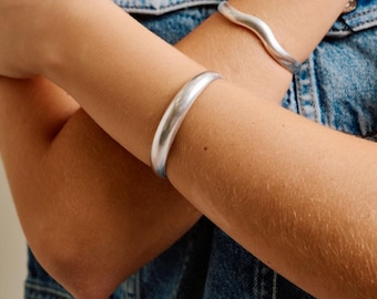 Silver bold cuff, thick silver plated bracelet, stacking boho delicate minimal