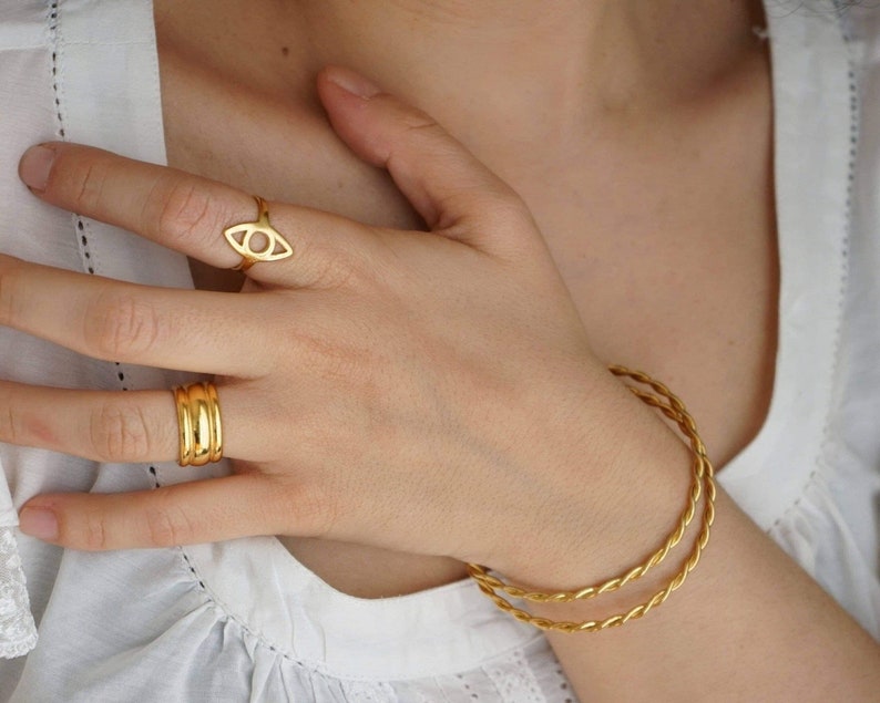 Gold dainty braided bangle, minimalist gold wire braid stacking bracelet, geometric dainty hippie boho delicate minimalist, free people image 10