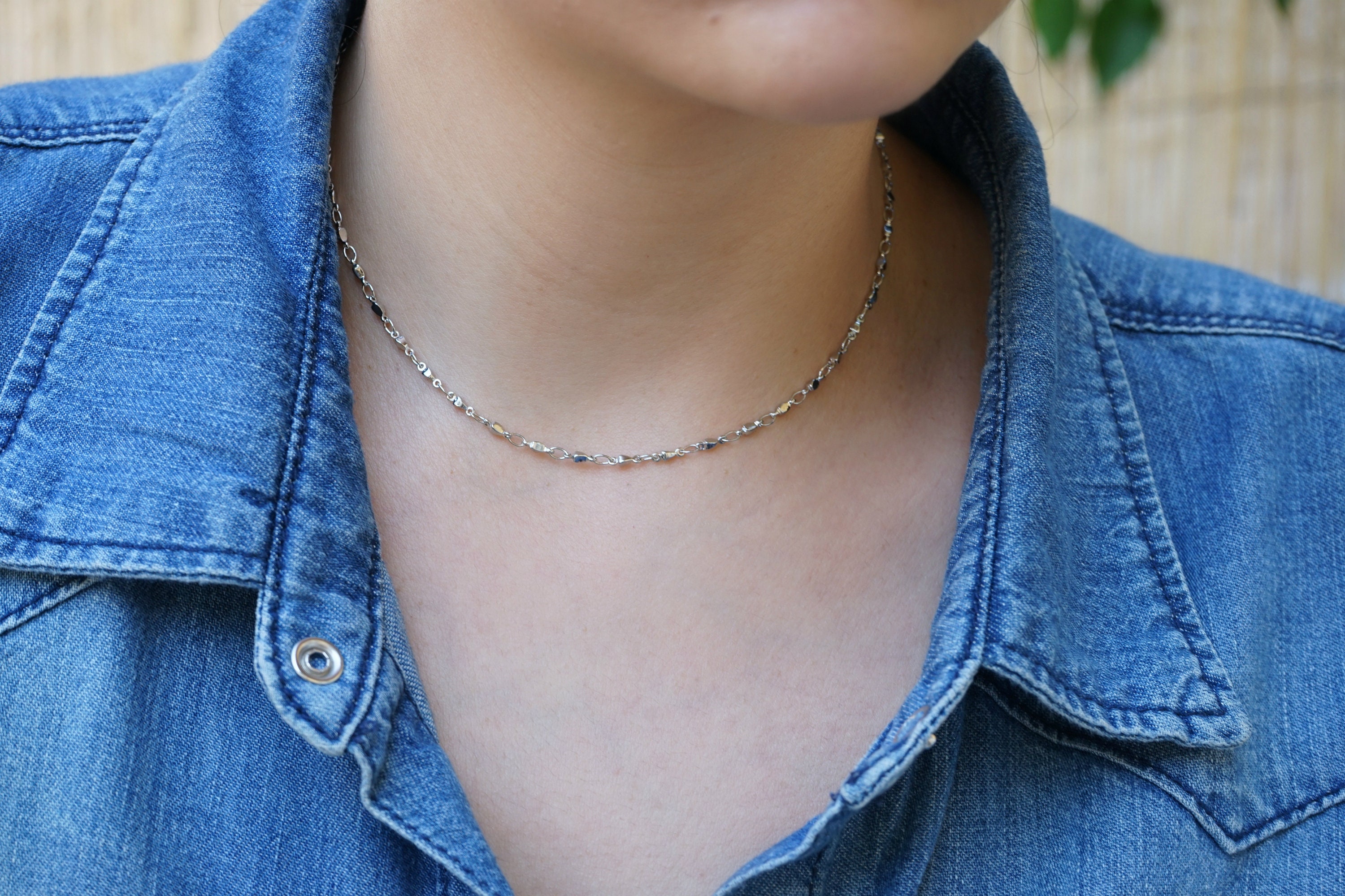 Silver Chain Choker Necklace Silver Plated Brass Choker Etsy UK